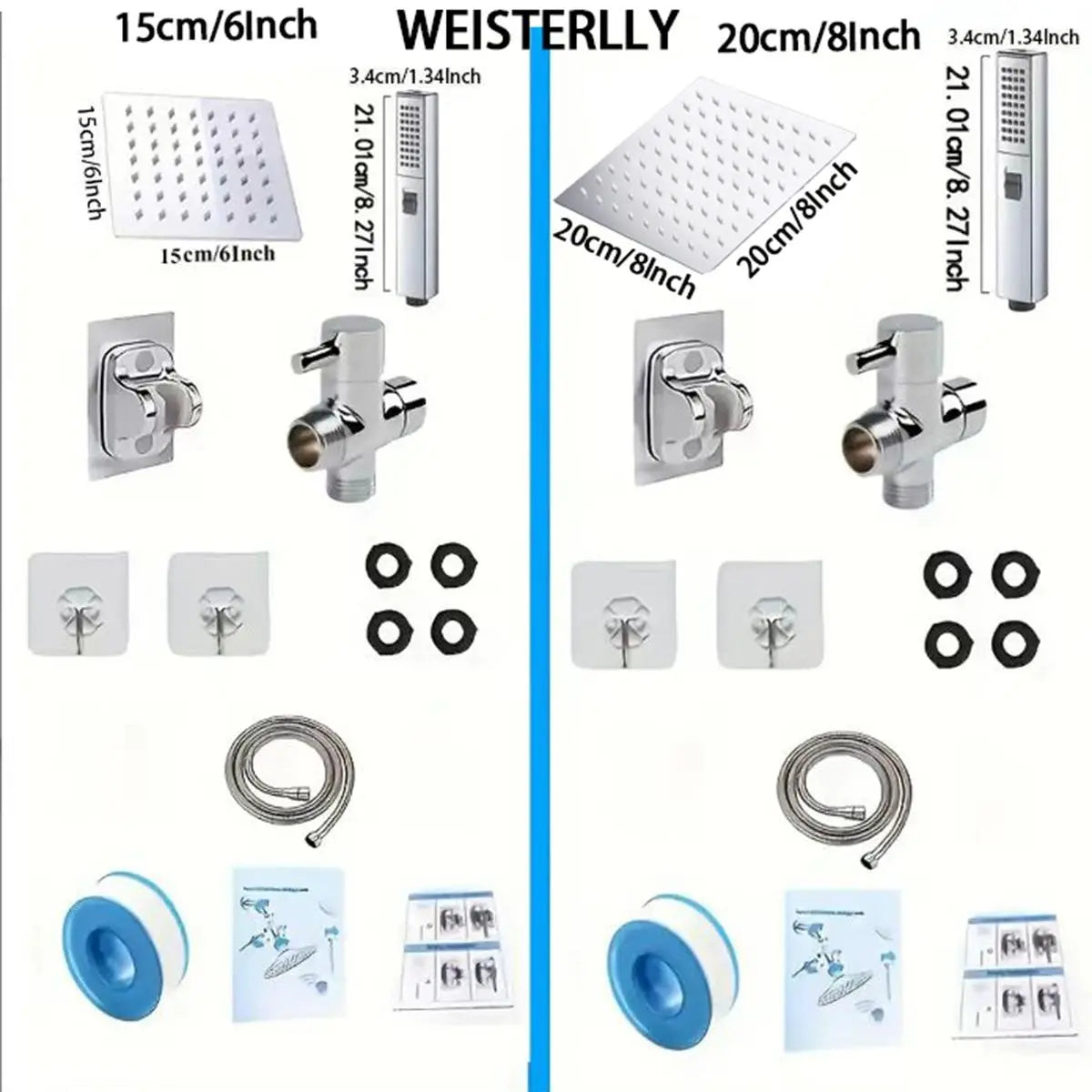 Shower Head Set,1 Set Including Rainfall Shower Head and Handheld Shower Head Set with Diverter, Shower Hose, Shower Bracket & Accessory, Bathroom Shower Accessories, Bathroom Supplies